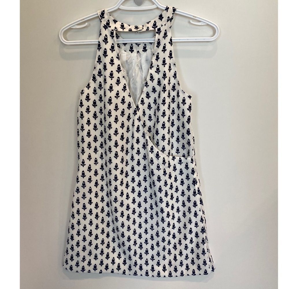 J. Crew Circle Neck Printed White and Navy Dress - Picture 6 of 11
